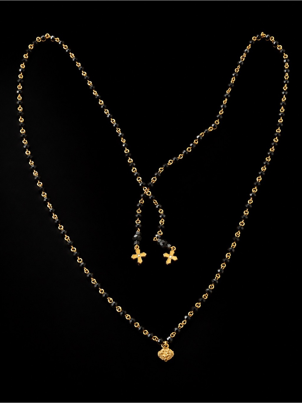 Virgins Saints & Angels Gold and Black Layered Rosary Necklace
